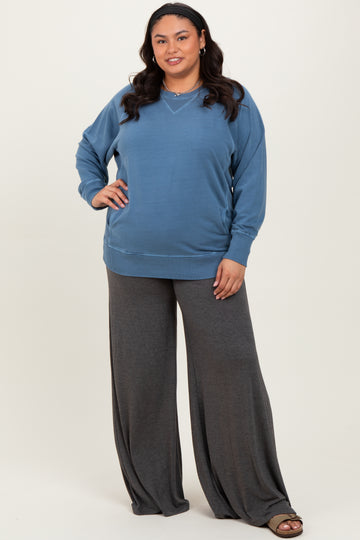 Blue Vintage Wash French Terry Plus Pullover