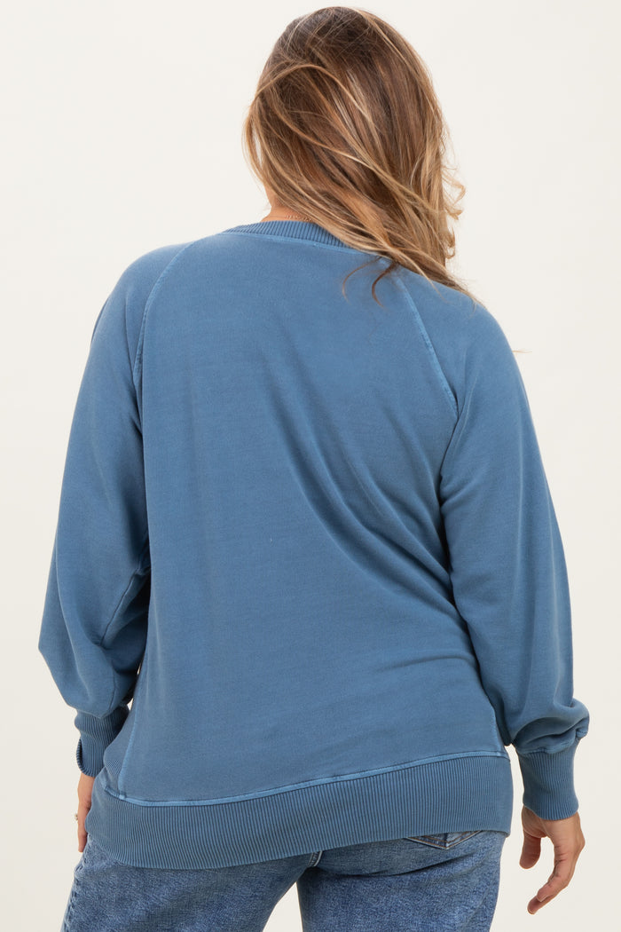 Blue Vintage Wash French Terry Maternity Plus Pullover