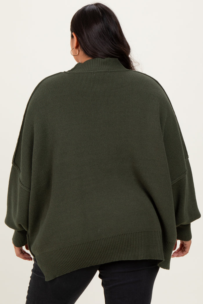 Olive Mock Neck Exposed Seam Sweater