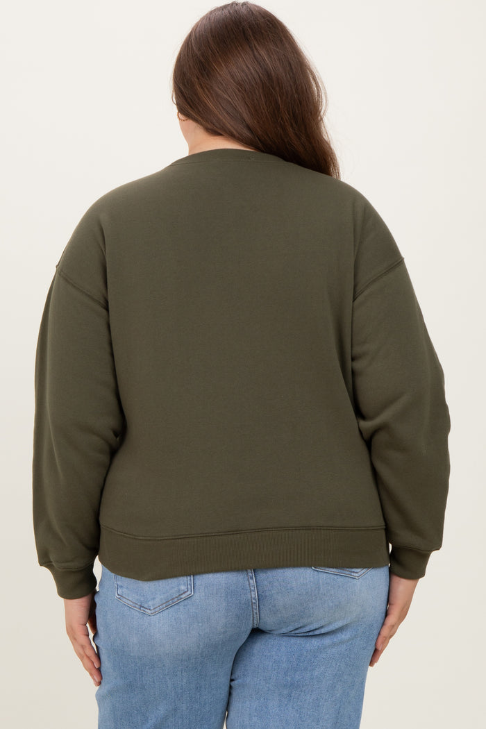 Olive Basic Fleece Crewneck Maternity Sweatshirt