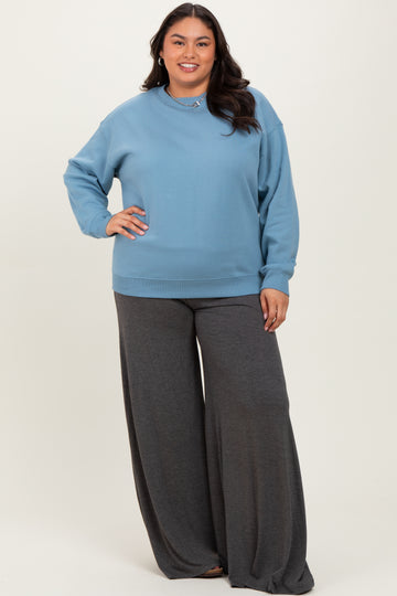 Blue Basic Fleece Crewneck Sweatshirt