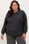 Charcoal Oversized Ribbed Knit Henley Plus Sweater
