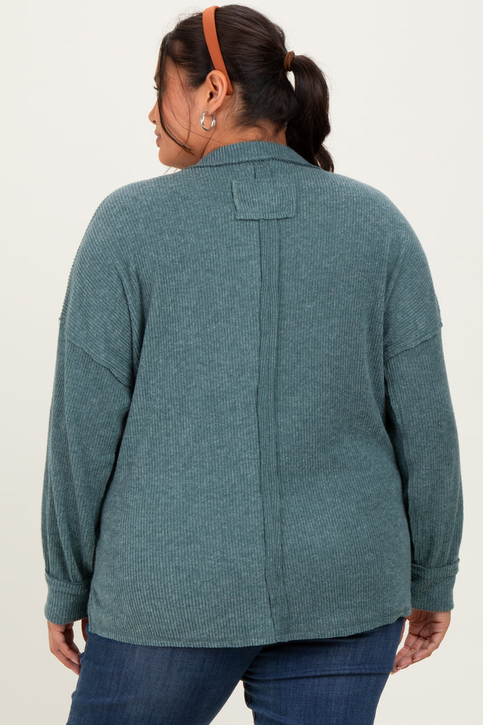 Emerald Green Brushed Ribbed Knit Plus Pullover