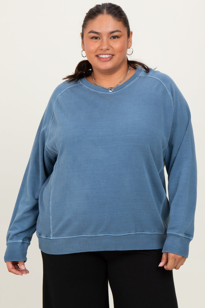 Blue French Terry Vintage Wash Plus Pullover
