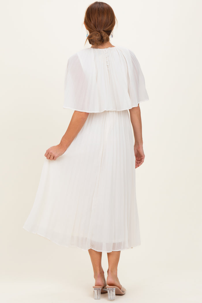 Cream Pleated Cape Midi Dress