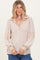 Beige Brushed Colorblock Long Sleeve Collared V-Neck Top