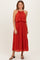 Red Pleated Woven Midi Dress