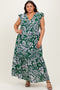 Cream-Green Floral Button Down Plus Maxi Dress