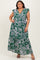 Cream-Green Floral Button Down Plus Maxi Dress