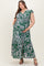 Cream-Green Floral Button Down Plus Maternity Maxi Dress