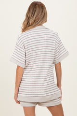 Cream/Beige Stripe Short Sleeve Maternity Short Set