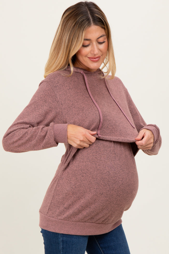 Mauve Double Layer Long Sleeve Maternity Nursing Hoodie