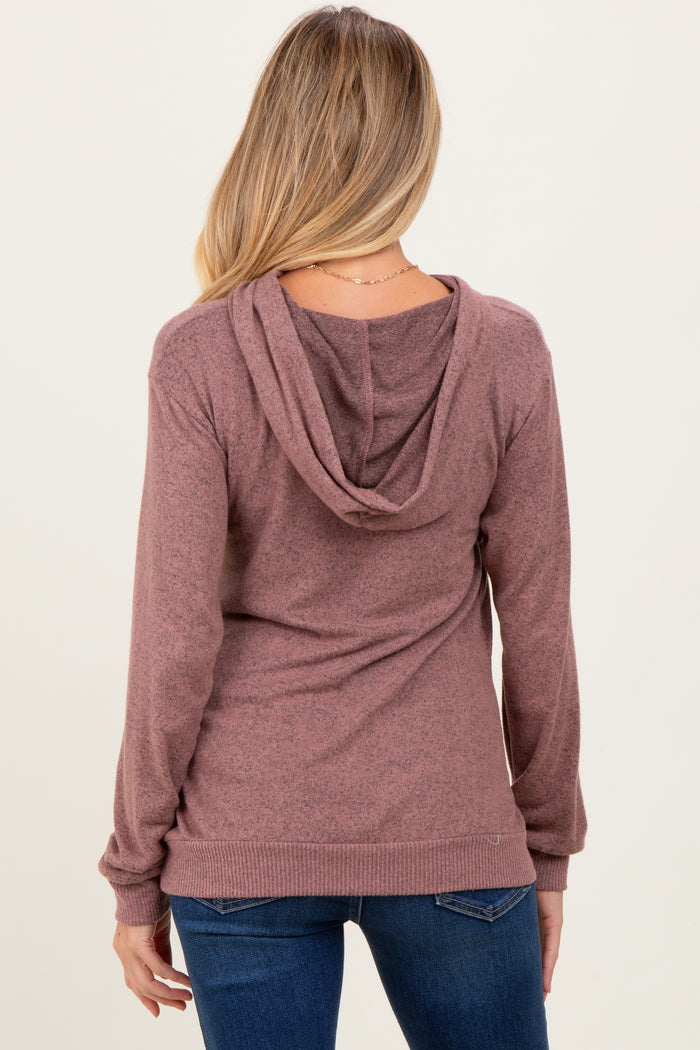 Mauve Double Layer Long Sleeve Maternity Nursing Hoodie