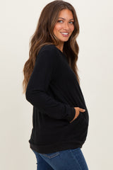 Black V-Neck Double Layer Maternity Nursing Pullover Top
