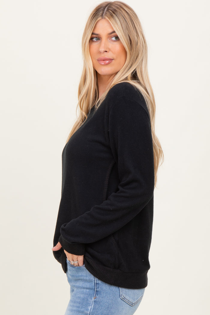 Black V-Neck Double Layer Nursing Pullover Top