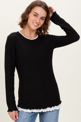 Black/White Ribbed Long Sleeve Twofer Top