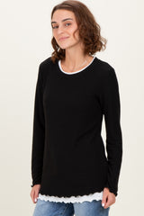 Black/White Ribbed Long Sleeve Twofer Top