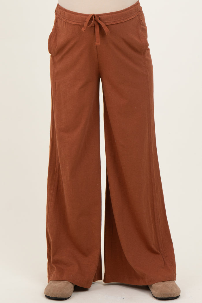 Rust Drawstring Wide Leg Maternity Lounge Pant