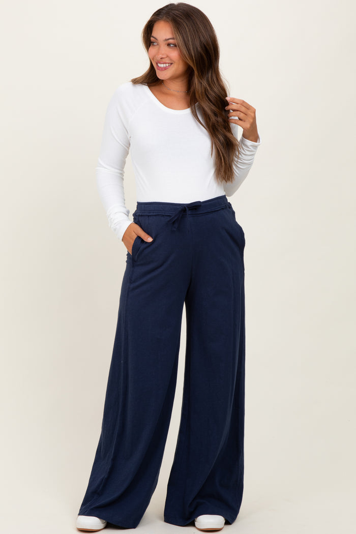 Navy Drawstring Wide Leg Maternity Lounge Pant