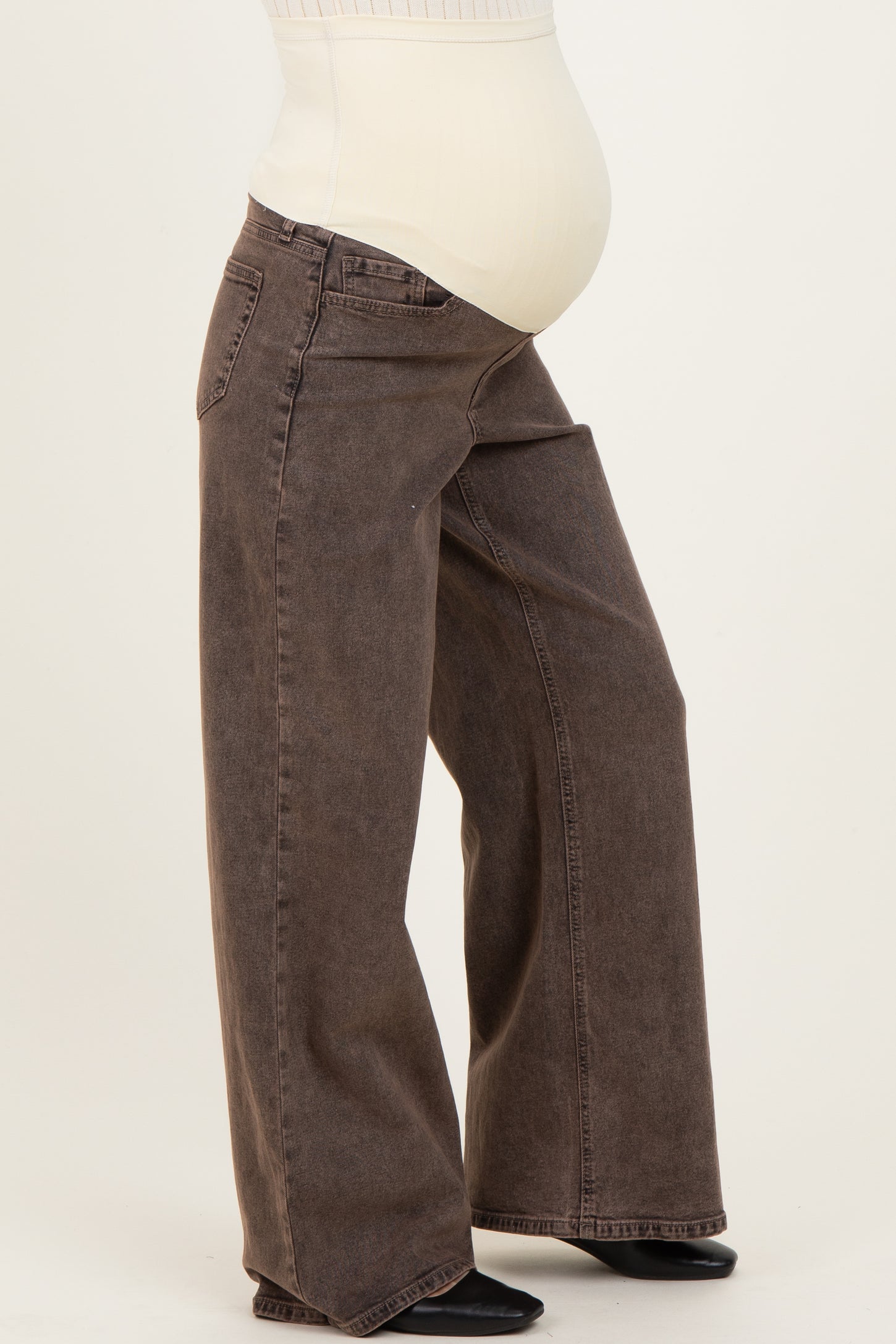 Brown Vintage Wash Maternity Wide Leg Jeans