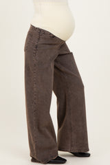 Brown Vintage Wash Maternity Wide Leg Jeans