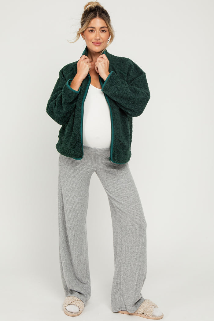 Forest Green Fleece Full Zip Maternity Jacket