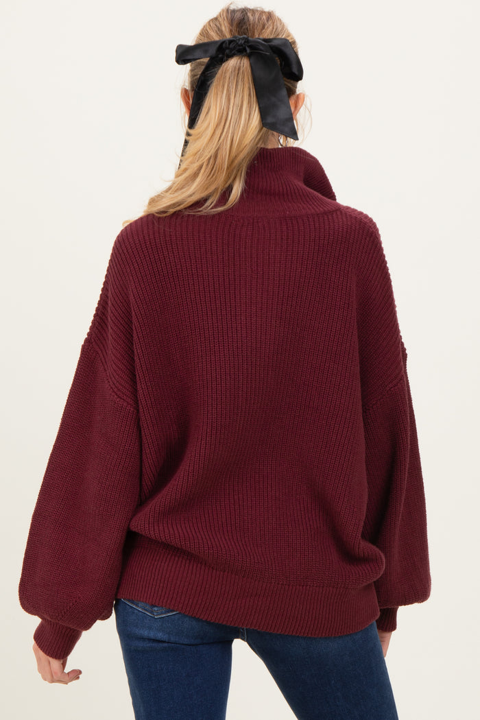 Burgundy Oversized Zip Up Maternity Cardigan