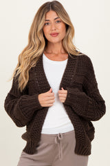 Brown Oversized Chunky Knit Maternity Cardigan