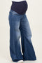 Blue Baggy Raw Hem Wide Leg Maternity Jeans