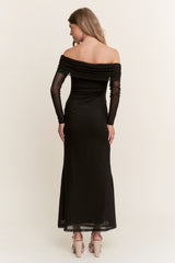Black Mesh Off Shoulder Long Sleeve Maxi Dress