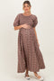 Mocha Floral Smocked Puff Sleeve Maternity Maxi Dress
