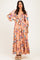 Peach Floral Long Sleeve Smocked Top Tiered Maxi Dress