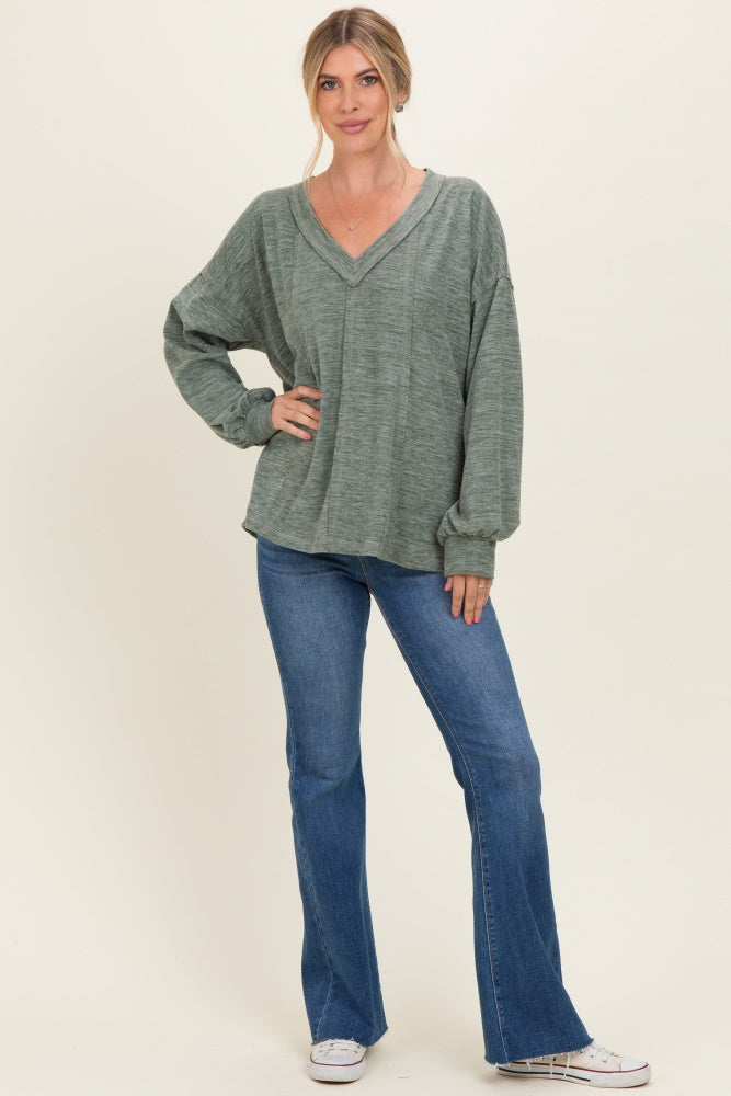 Olive Brushed Long Sleeve V-Neck Sweatshirt