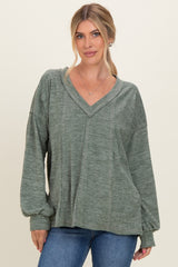 Olive Brushed Long Sleeve V-Neck Sweatshirt