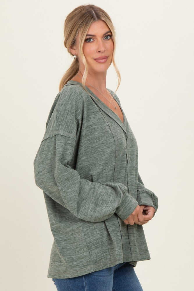 Olive Brushed Long Sleeve V-Neck Sweatshirt