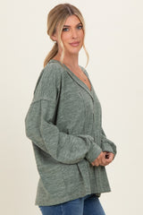 Olive Brushed Long Sleeve V-Neck Sweatshirt