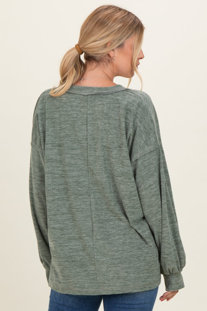 Olive Brushed Long Sleeve V-Neck Sweatshirt
