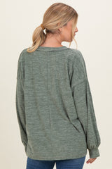 Olive Brushed Long Sleeve V-Neck Sweatshirt
