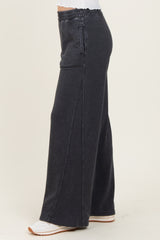 Black Mineral Wash Waffle Knit Contrast Lounge Pants