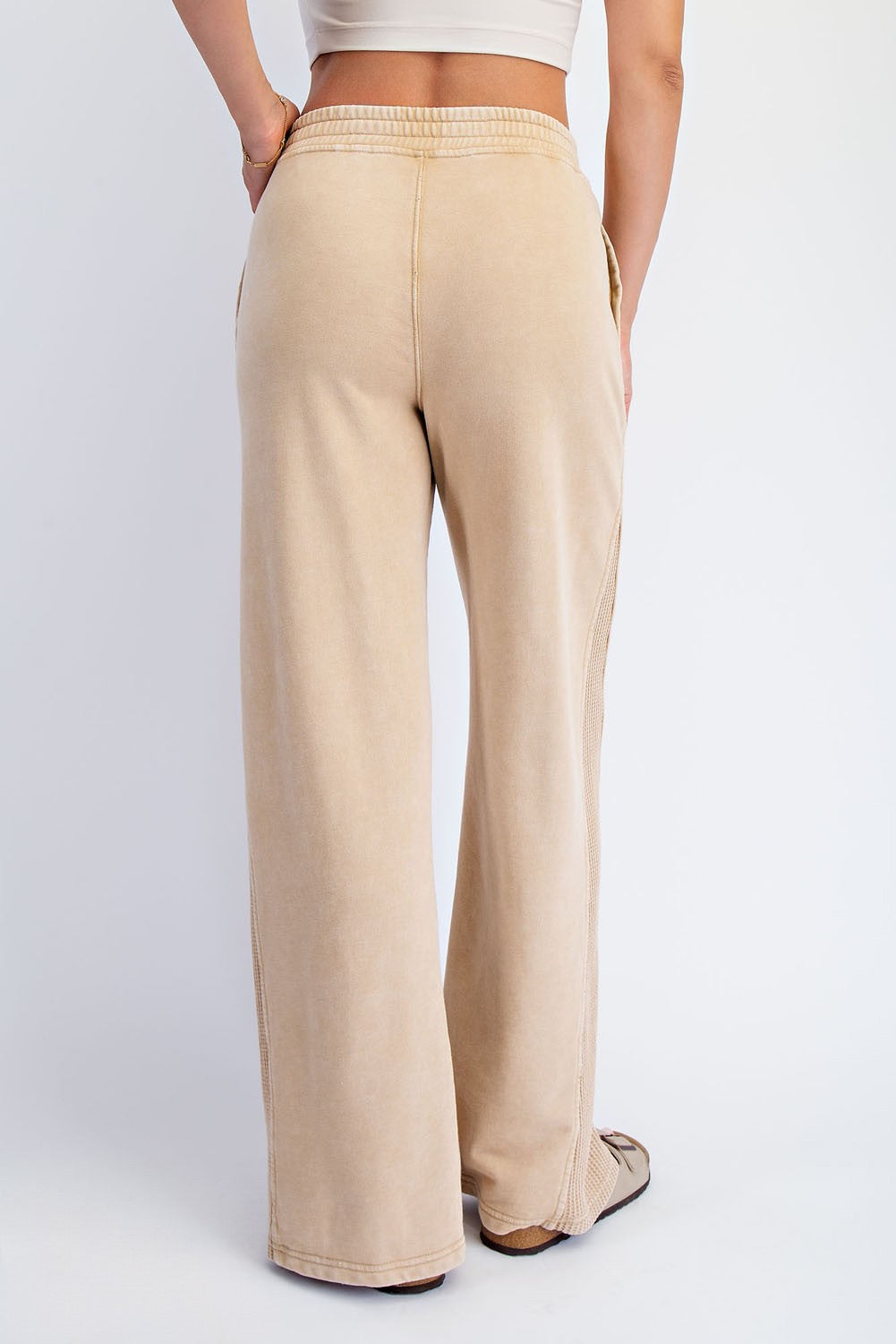 Light Camel Mineral Wash Waffle Knit Contrast Lounge Pants