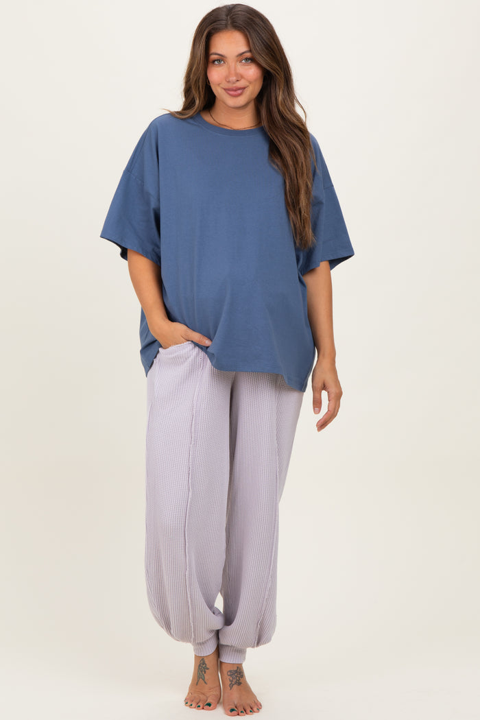 Lavender Raw Seam Waffle Knit Maternity Joggers