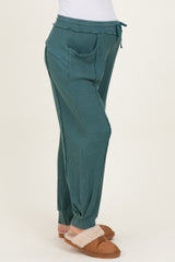Teal Raw Seam Waffle Knit Maternity Joggers