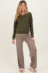 Mocha Ribbed Knit Foldover Waist Maternity Pants