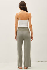 Olive Ribbed Knit Foldover Waist Pants