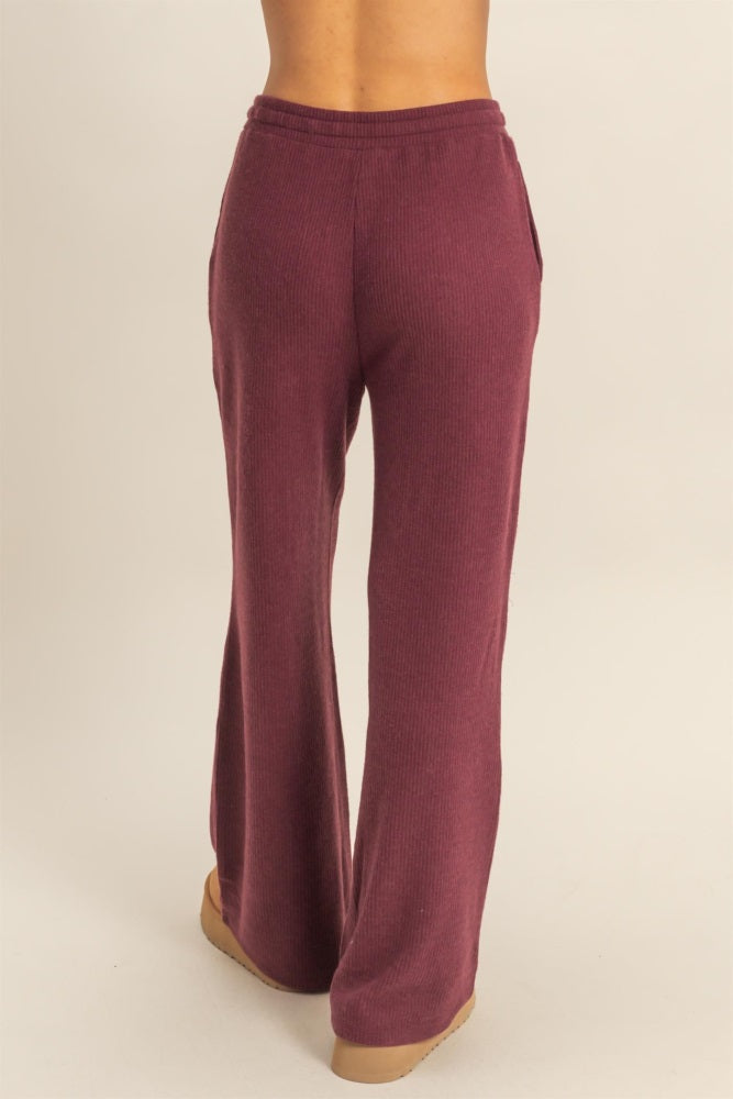 Burgundy Brushed Ribbed Knit Lounge Pants