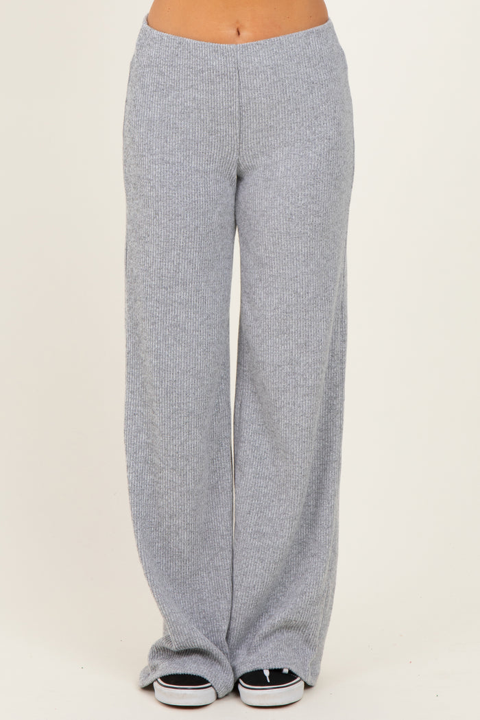 Heather Grey Brushed Knit Flare Leg Pants