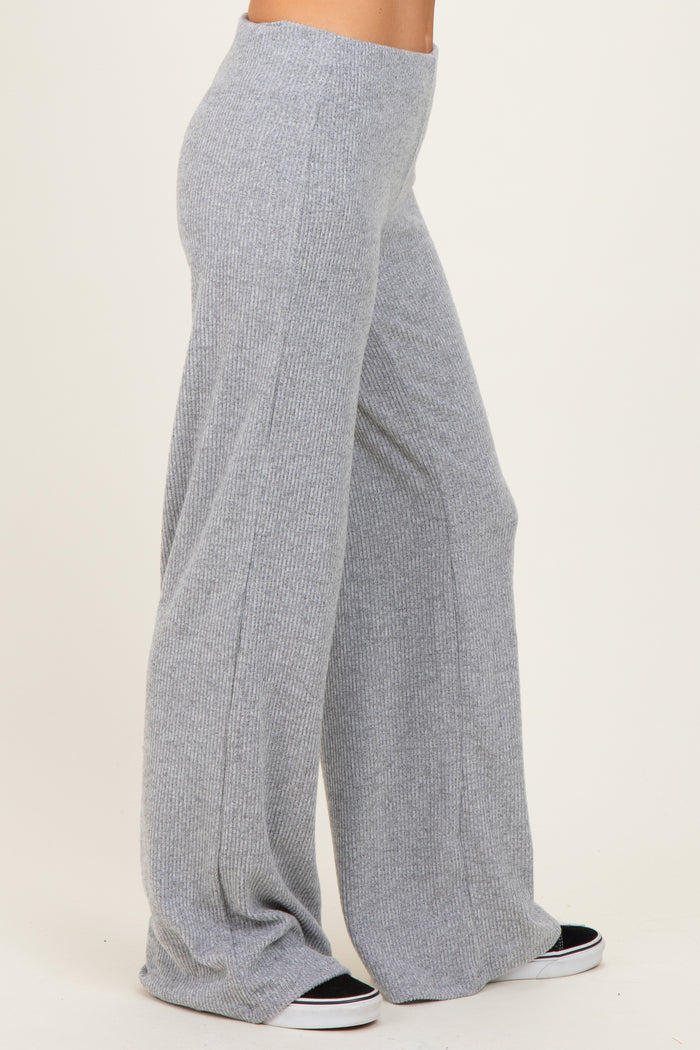 Heather Grey Brushed Knit Flare Leg Pants