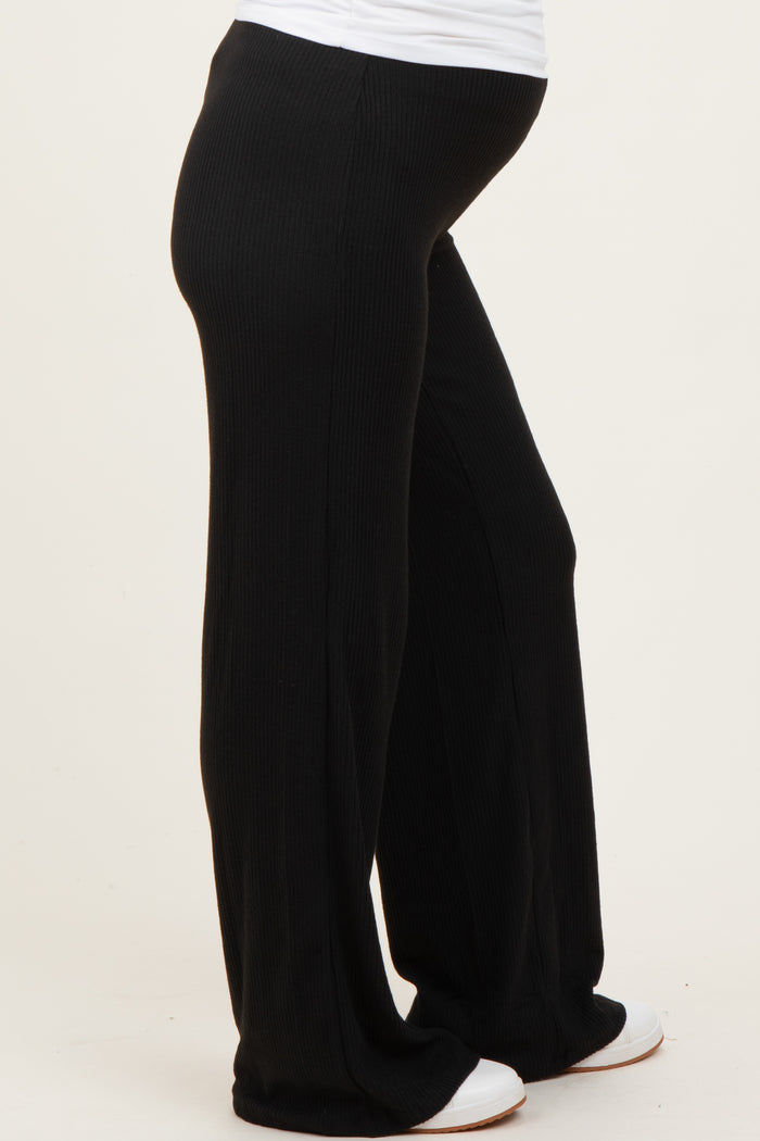 Black Brushed Knit Flare Leg Maternity Pants