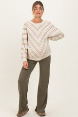 Olive Brushed Knit Flare Leg Maternity Pants