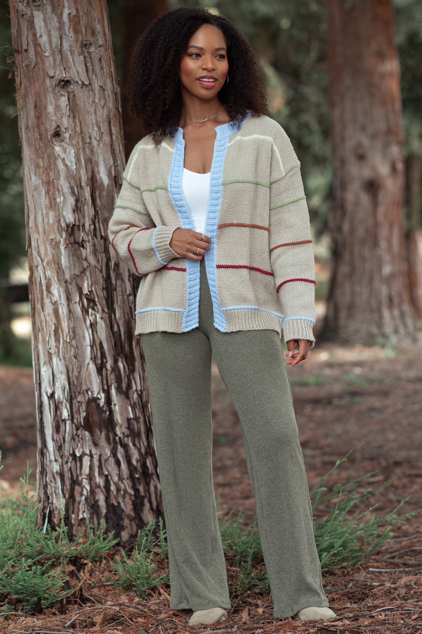 Olive Brushed Knit Flare Leg Maternity Pants
